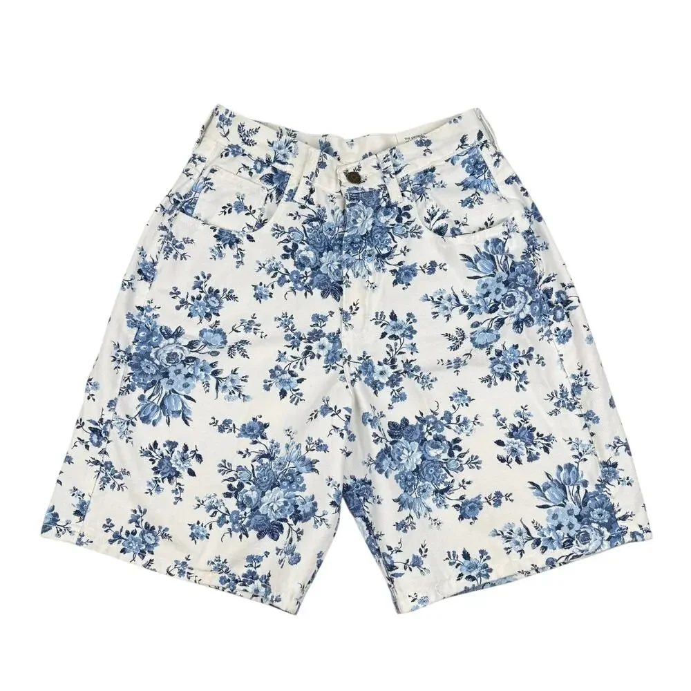 Vintage Zena II Floral Print White Denim Shorts Made in USA High Rise Size 8 NWT
